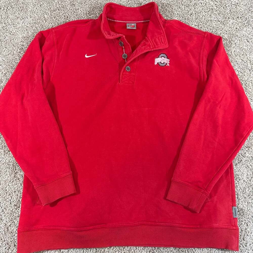 Nike Team Ohio State Buckeyes Quarter Button Pullover Fleece Mens XL Red EUC